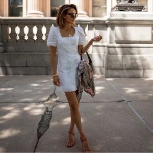 Reformation White Puff Sleeve Mini Dress